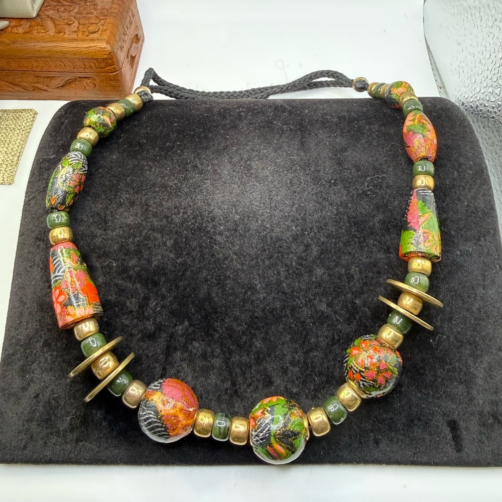 Adjustable Artisan Beaded Statement Necklace Boho… - image 1